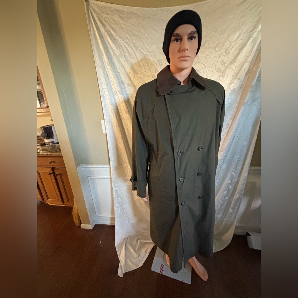 Towne From London Fog Mens 44 Reg Brown and Olive Green Trench Coat [Good]